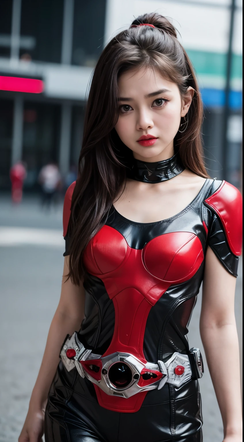 (Wearing Kamen Rider Ark), Very cute and baby-like face, Power puff girl, Naked, Angry pose, Angry face, (((BROWN HAIR MALAY GIRL))), masutepiece, High quality, UHD 45K, Realistic face, Realistic skin feeling , A Japanese Lady, 8 years old, , Very cute and baby-like face, (((FLAT CHEST))), (MATRIX WORLD), ((look In front at the camera and SADNESS)), with Kamen Rider fashion, ((RED BLACK KAMEN RIDER COSTUME)), captured in ultra high resolution with photorealistic and beautiful lighting. This masterpiece is of the best quality and is set against a zentangle, (((CUTE GIRL))), ((RED LIPS)), ((NUDE)), ((CHUBBY)), ((KAMEN RIDER GIRL)). Malay girl wearing red black Kamen Rider in the middle of the toll road