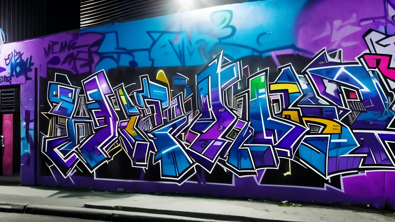 Urban Vibes Description: An urban scene at night, with colorful graffiti on the walls and an electric guitar shining brightly as someone plays it. The city's energy merges with music.
colors: Electric blue, purple, Silver and metallic tones.