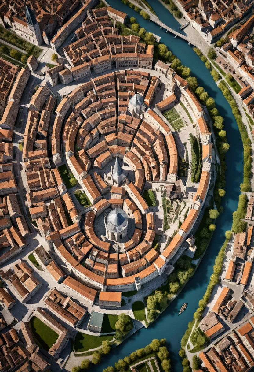 A map of a medieval city seen from above