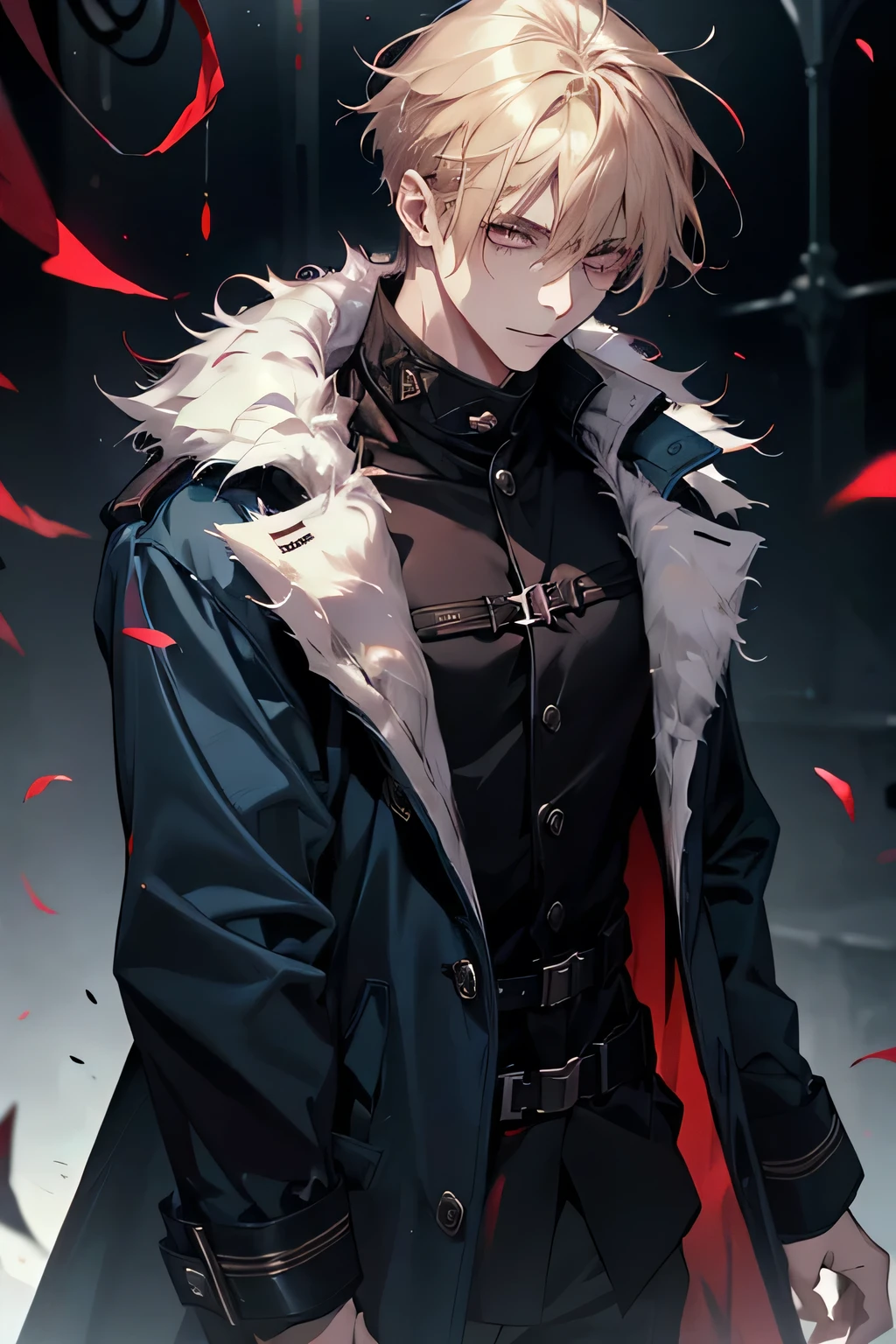 alone, man, Casual wear, Blue coat, conjunctivitis , Straight face, short hair, Blonde and black gradient, Two tone hair