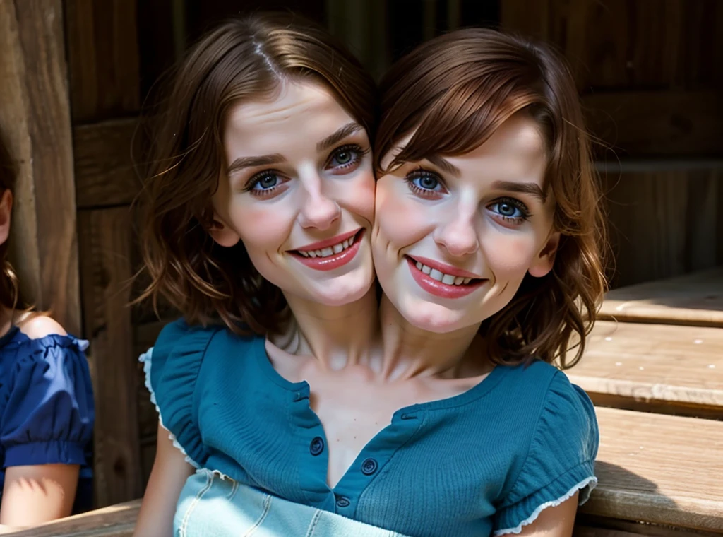 2heads, two headed girl, (one head child:1.5), (one head adult:1.5)