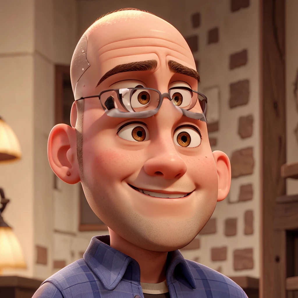 bald young man, with some hair on the sides