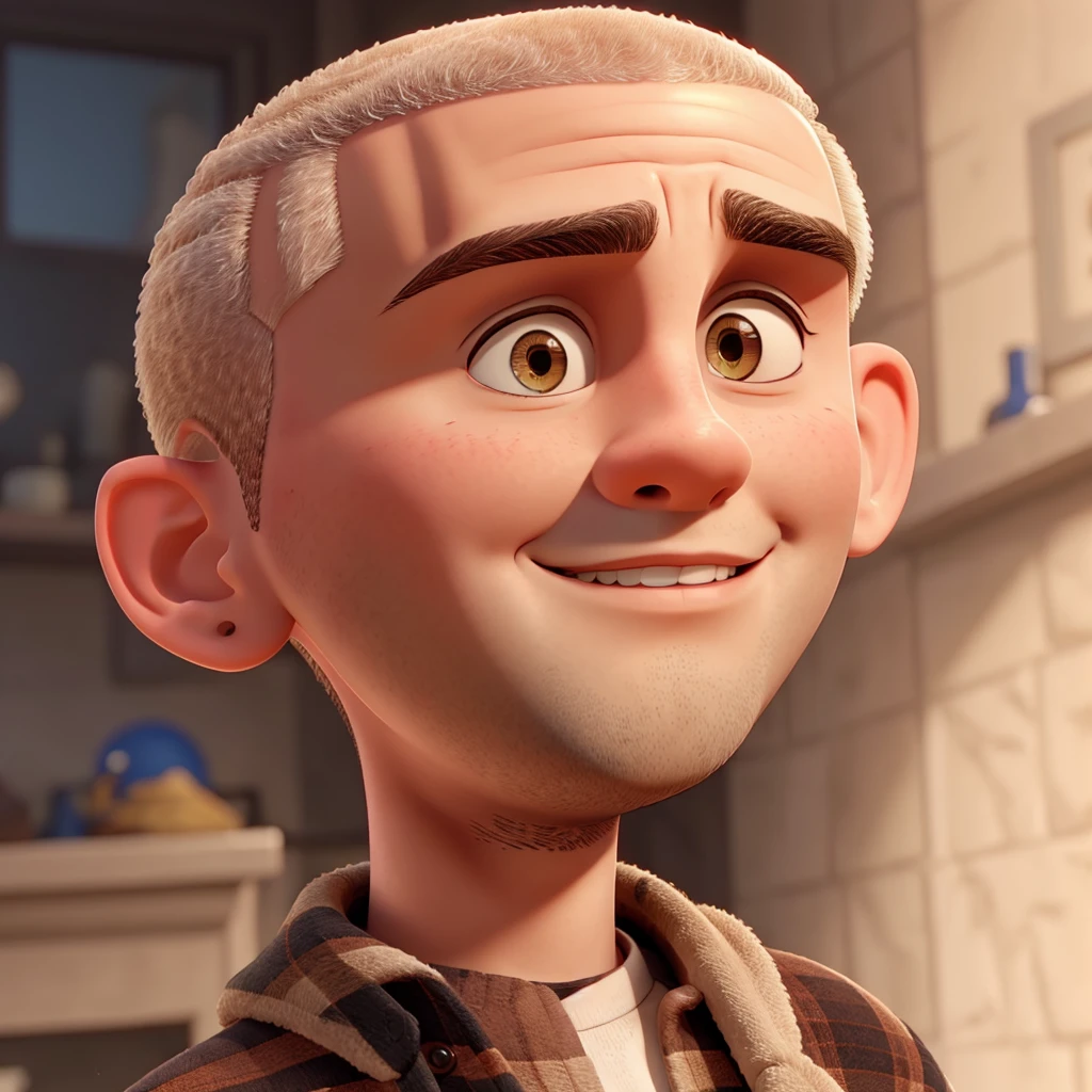 bald young man, with some hair on the sides