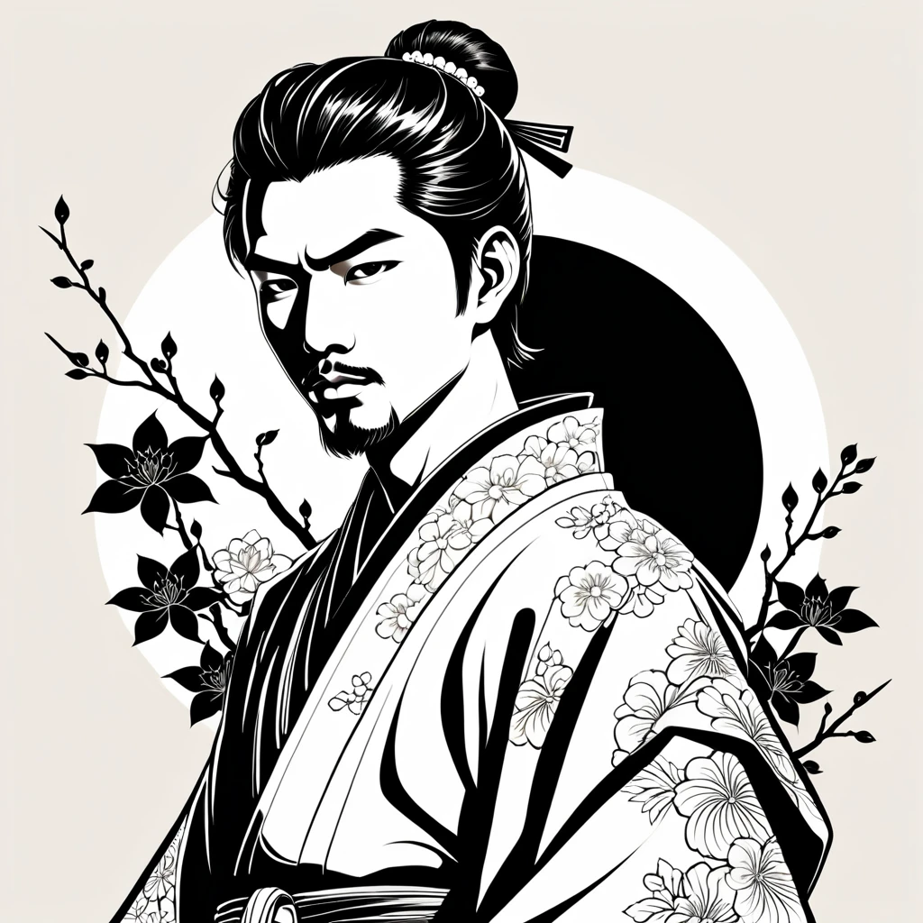 man in japanese folk outfit, vector graphics, strong contours