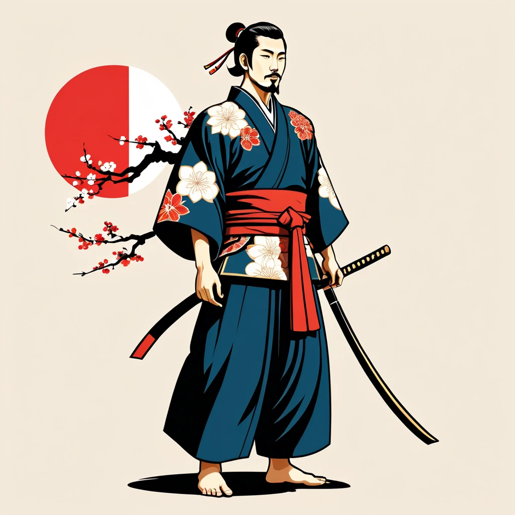 man in japanese folk outfit, vector graphics, strong contours