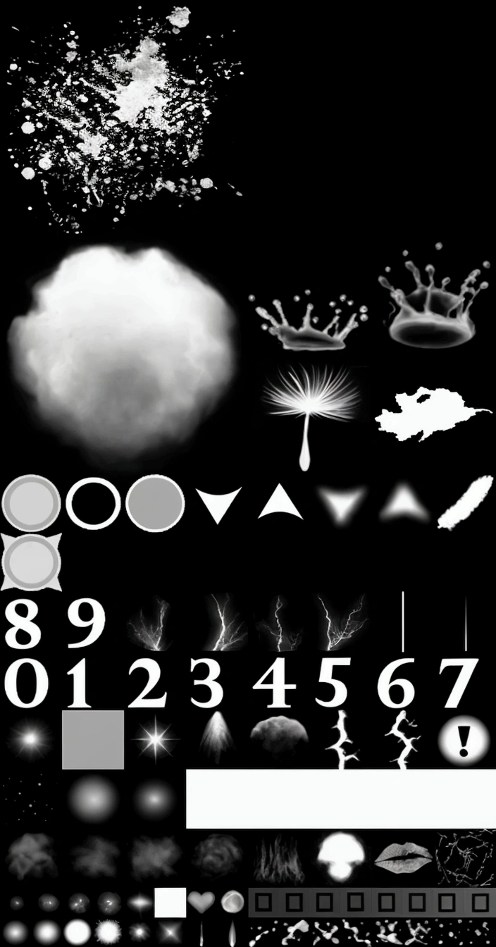 particle alpha mask. game fx, best quality, a bunch of different types of black and white photoshoppedped, Super detail of each object, Rarefied floating particles, photoshopped brush, Lots of elements, photoshopped, variety of shapes and textures, flying Dust particles, ambient occlusion, cloud-emitting spores, detailed lighting and thunder, floating Dust particles, Volumetric forms, Dust particles, mostly shades of gray, Dust and particles