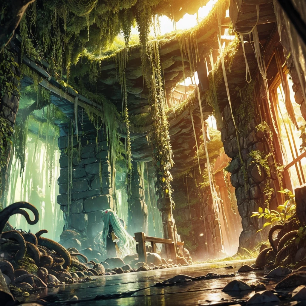 Tentacles、Tentaclesの魔物、Inside the cave、I'm damp、何本ものTentacles、Wavy、Feeling unwell、green、that'Slimy、At the mysterious lake、muddy lake、greenの湖、greenの水、Water Drop、constrained