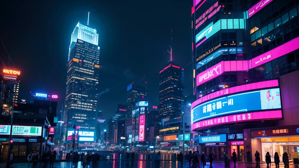 Modern city at night,Neon lights,Skyscraper,Futuristic architecture,glowing windows,Rainy Street,反射light的水坑,warm atmosphere,Film composition,(Best quality,4K,8k,High-rise,masterpiece:1.2),Ultra Detailed,(realism,Photorealism,Photorealism:1.37),light,Dramatic contrast,Bright colors,Neon lights,(No Characters)(((Pixel style)))