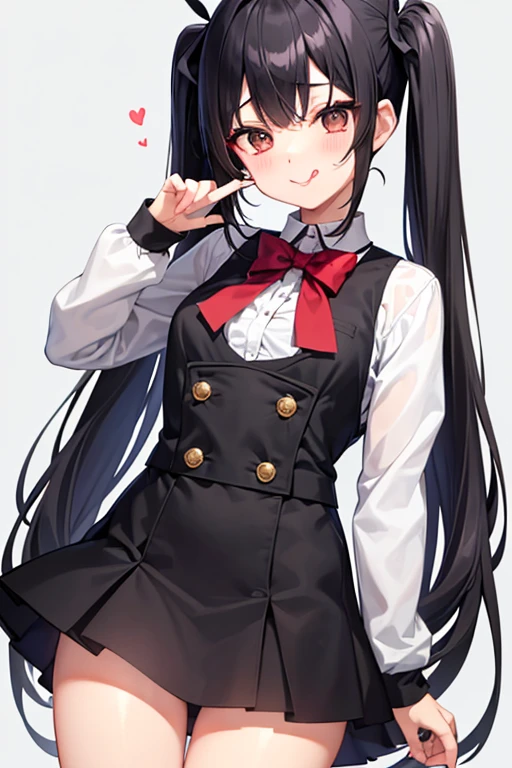 Twin tails、Black Hair、Slanted Eyes、pretty girl、Spoiled brat、Small devil、uniform、Short skirt、Small breasts、Tongue out