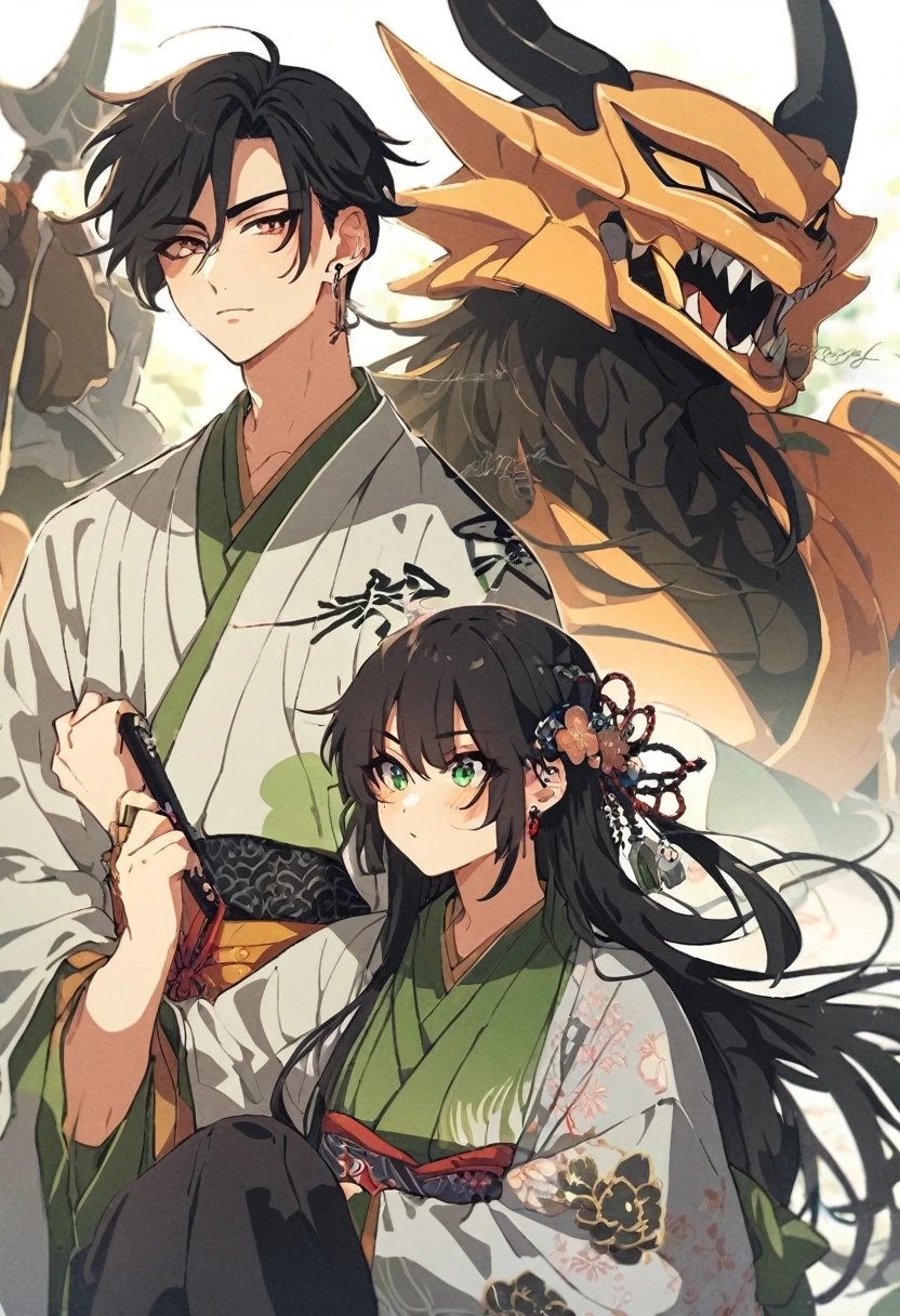Rogue, 1male, use dragger, fasionlonghair, handsome , blackhairhightlightgreen, japan style, coolman, fantasy, earing, 21 yearold,thin, kind,