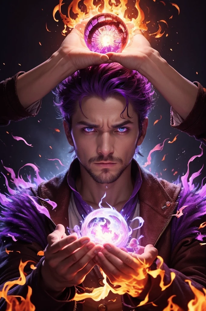A man who has lost his mind, but he has his head in his hands. Catching purple fire in your eyes.