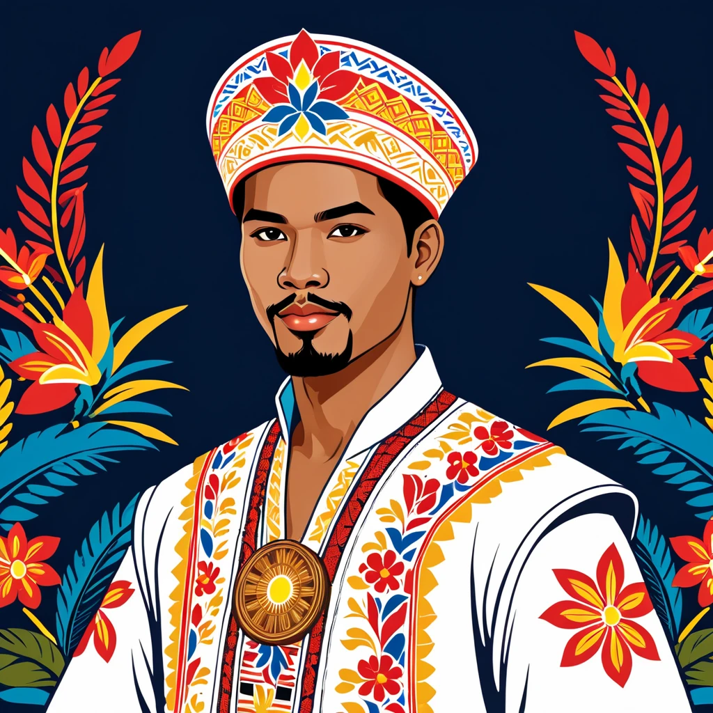 man in philippines folk outfit, vector graphics, strong contours
