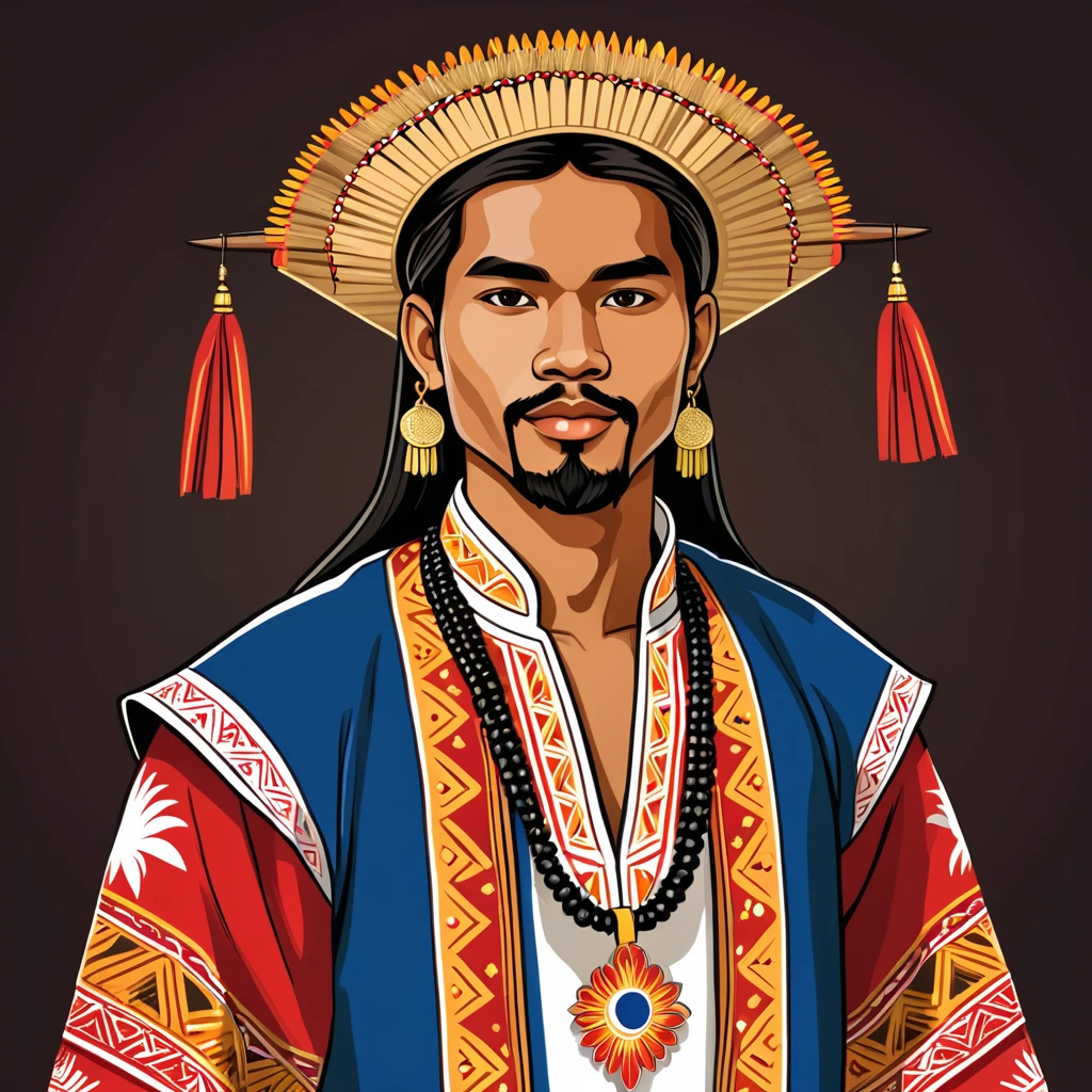 man in philippines folk outfit, vector graphics, strong contours