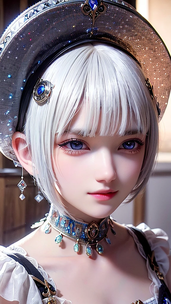 (masterpiece), (work of art), (amazing work), (detailed eyes), (delicate skin), (heterochromatic eyes), (multicolored), (short white hair with bangs), (sparkling eyes), (1girl) ancient, old, wearing extravagant medieval clothes, masterpiece, best quality, best desinger, best illustration