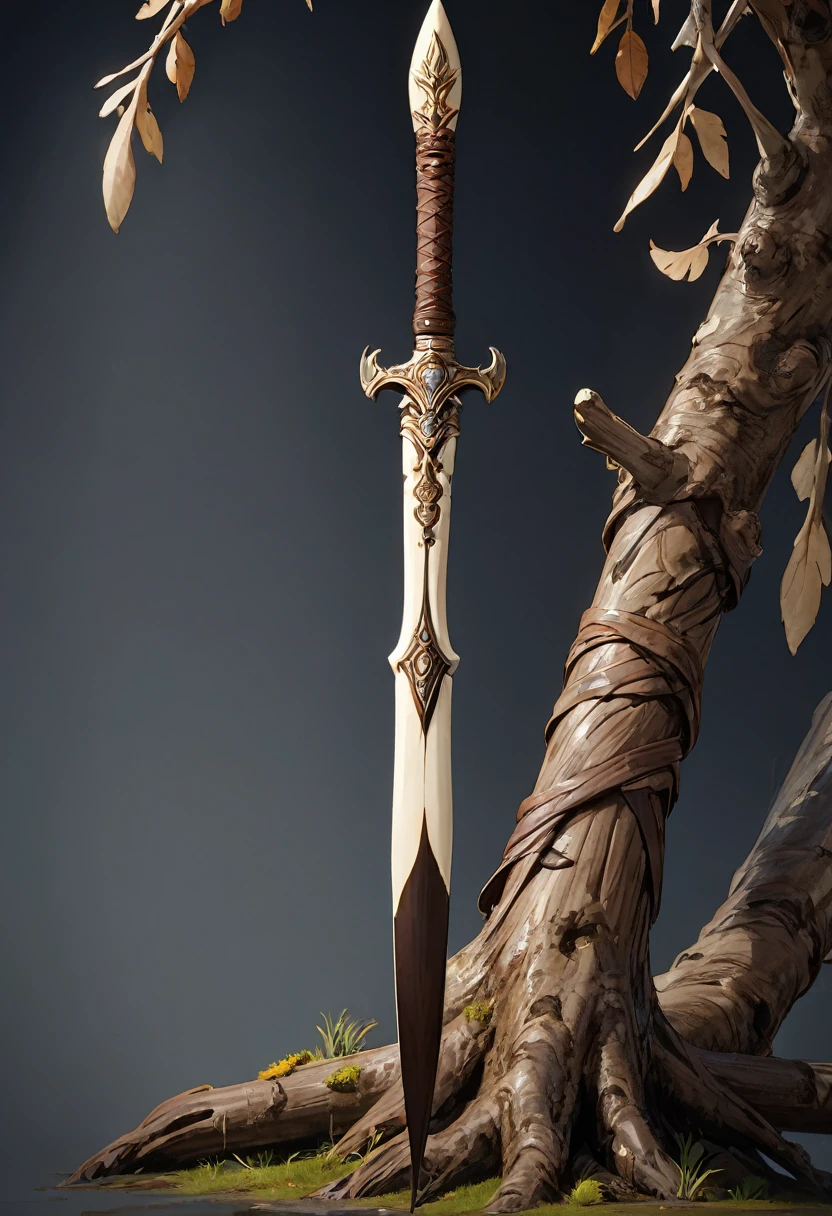 masterpiece, 8k, best quality, highly detailed, a spear weapon made of bone & brown steel with a tree like appearance
