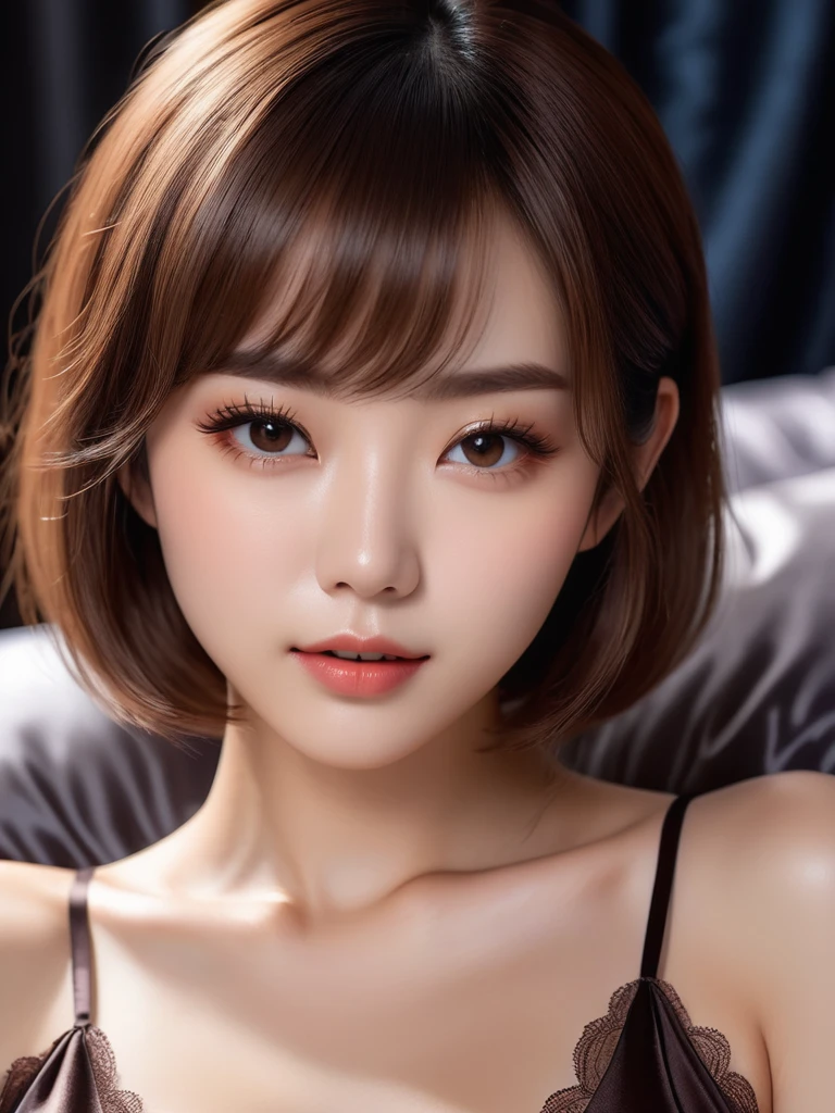 masutepiece, Best Quality, Illustration, Ultra-detailed, finely detail, hight resolution, 8K Wallpaper, Perfect dynamic composition, Beautiful detailed eyes , Hotel(Bet), Sexy face,Face feeling ecstasy,Face at the peak of sexual arousal,Excited face from sex,beauty legs,Cute