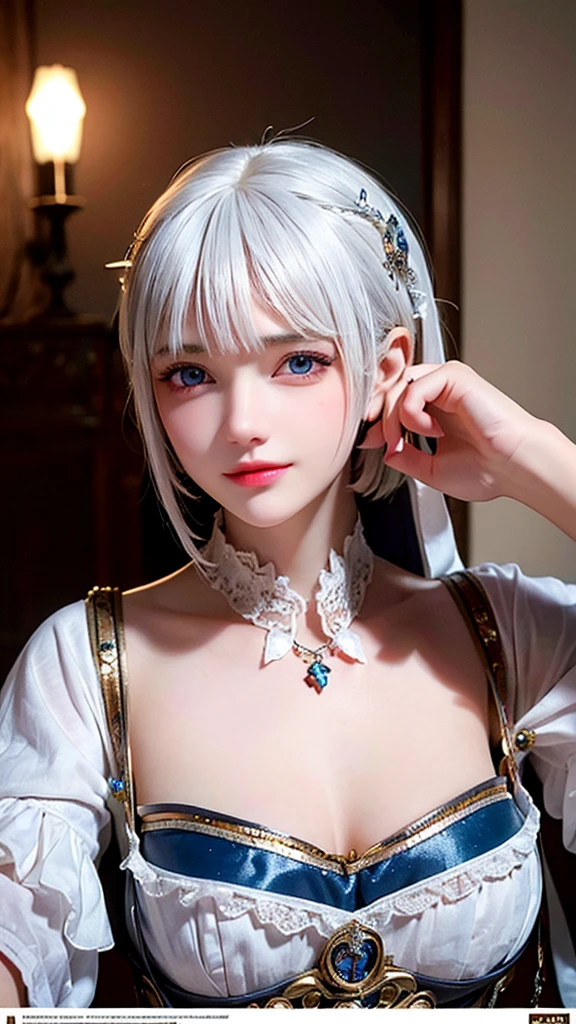 (masterpiece), (work of art), (amazing work), (detailed eyes), (delicate skin), (heterochromatic eyes), (multicolored), (short white hair with bangs), (sparkling eyes), (1girl) ancient, old, wearing extravagant medieval clothes, masterpiece, best quality, best desinger, best illustration