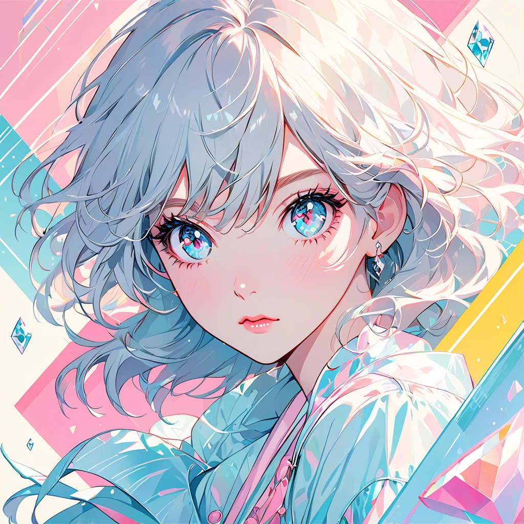 Eyes are diamonds"In pale colors,Like a 80's Jpop record jacket design.
