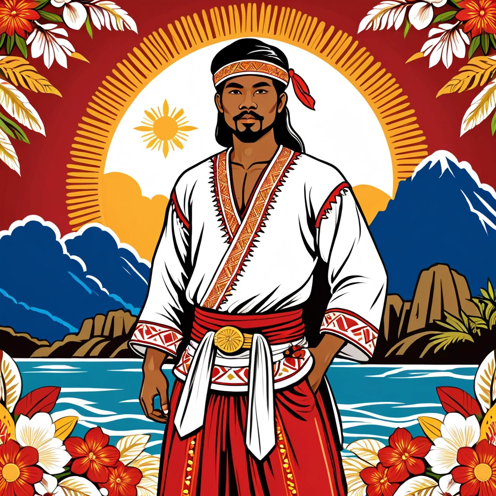 man in philippines folk outfit, vector graphics, strong contours

