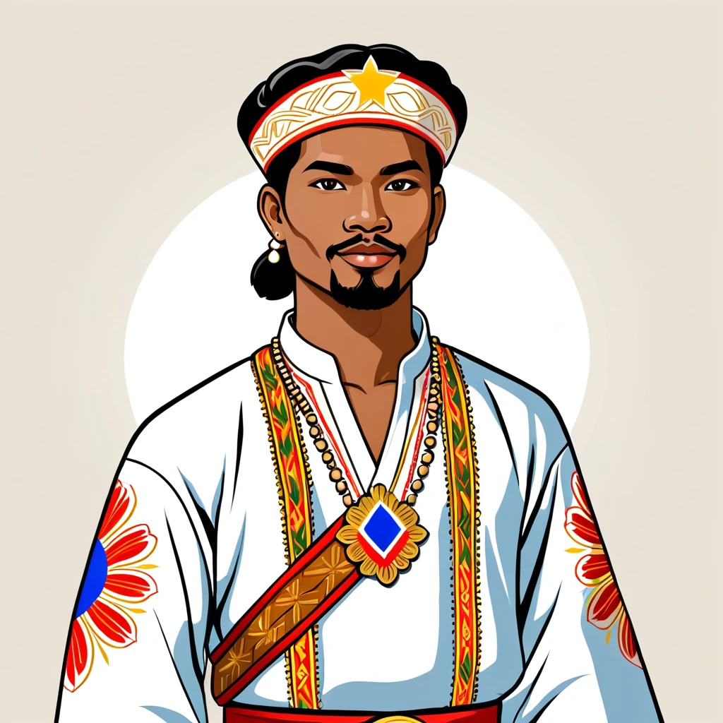 man in philippines folk outfit, vector graphics, strong contours
