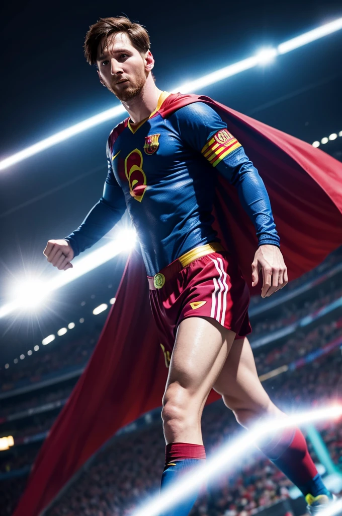 Messi player dressed as superman