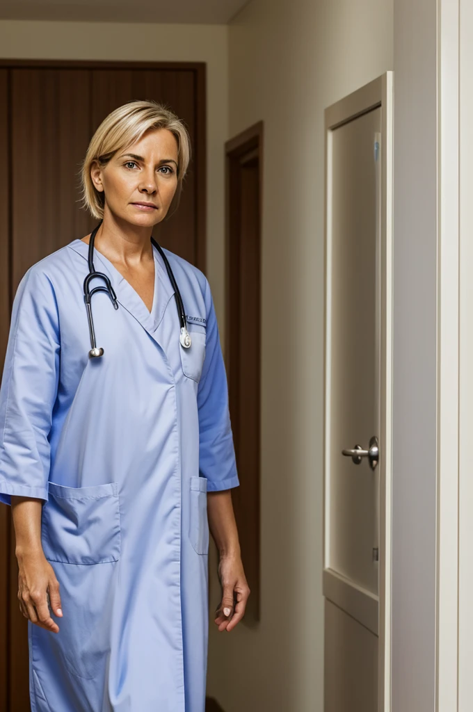 an oncologist, enters the room with a serious face in the hospital ultra realistic 4k photo
