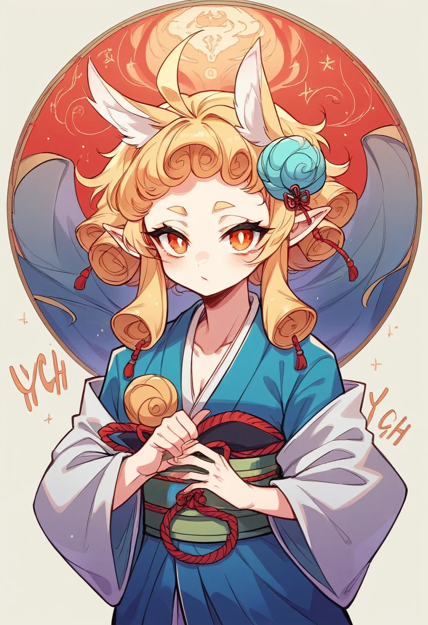 A nine-tailed fox in human form would be a mystical and enchanting figure. Your big, expressive eyes, unusual colors like amber or red, would reflect a penetrating and mysterious glow. Your long hair, smooth and shiny, would range from deep black to silver or fiery red. Pointy, vulpine ears would emerge from the top of its head., while its nine majestic tails, dense and soft, they would move with grace. Your pale skin would have an unearthly glow, and their traditional Japanese costumes, like a kimono with intricate patterns and vibrant colors, would highlight even more its beauty and power.