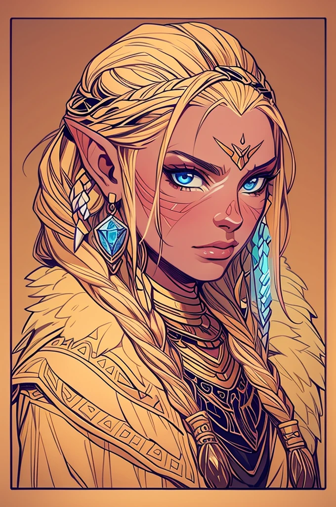 RPG! A female dragonborn, of the crystal race, with crystal scales, redheadwear, adolescent, crystal blue eyes, royalty, wearing a beige and rustic overcoat, with a pet fox and a fox collar.