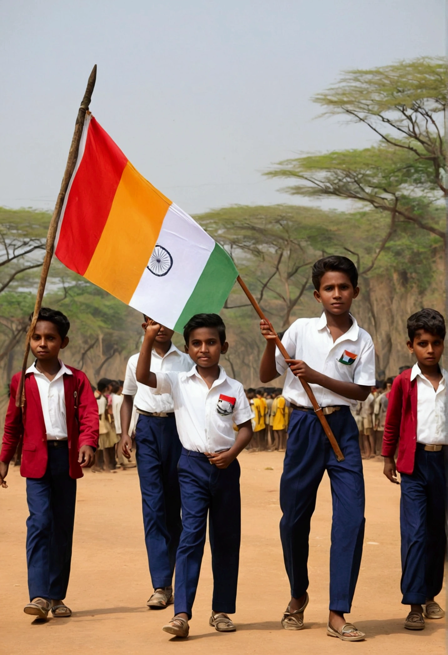 The youth holding the flag signifies a sense of pride and patriotism. It shows that the younger generation is involved in and supportive of their country.
