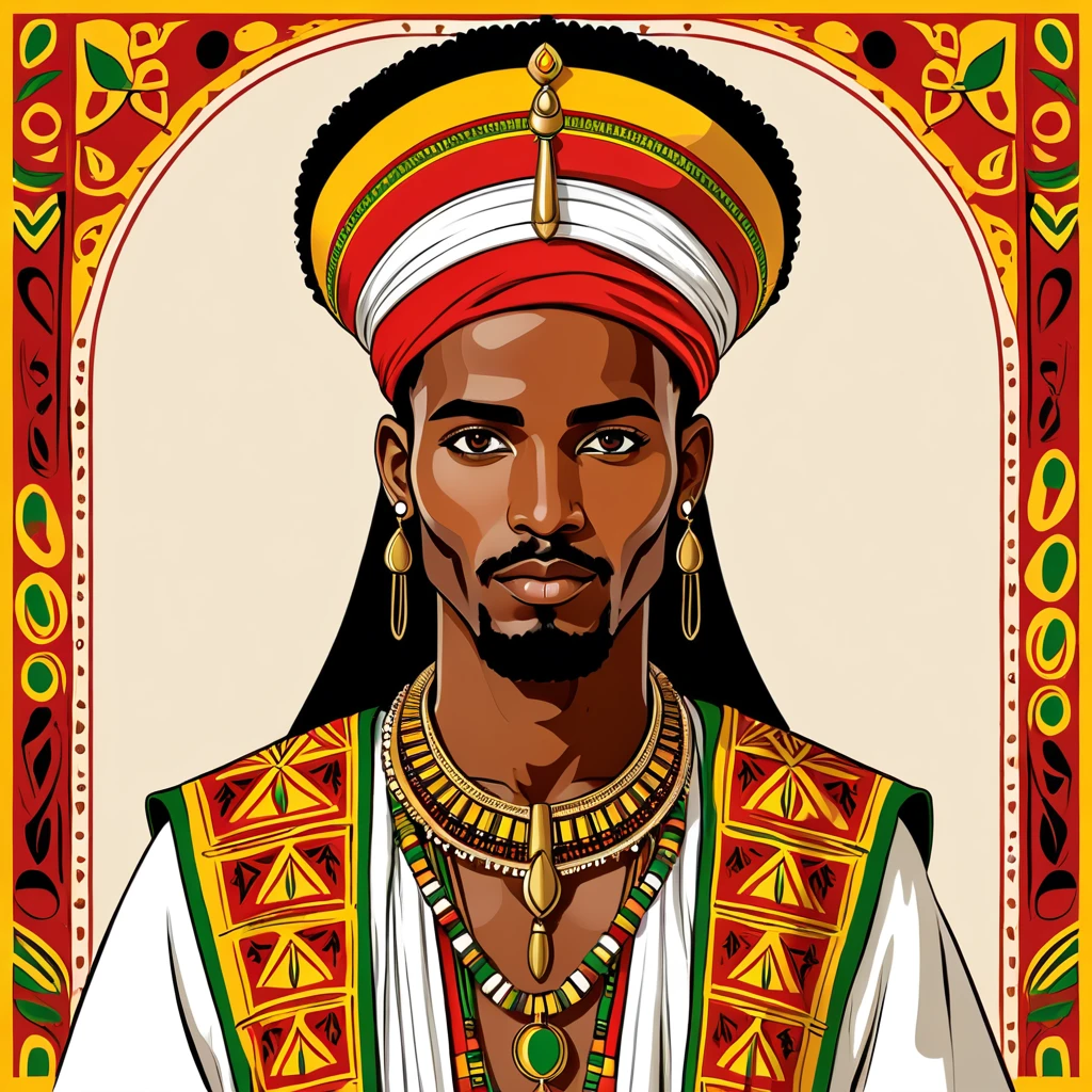 man in ethiopean folk outfit, vector graphics, strong contours