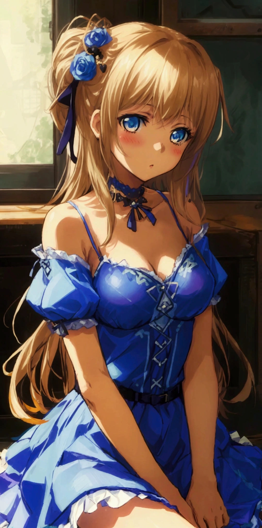 ((highest quality)), ((masterpiece)), (detailed), Perfect Face,gothic style,In a mansion,light smile,Embarrassed,hand in own hair,beautiful girl,crinoline,velvet,corset,Lace panties,(((crotch grab))),oiled skin,wet,