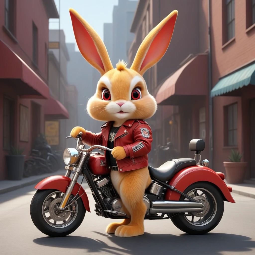 cartoon of (a tough rebellious red golden bunny dressed as a biker gang, leather jacket, Mohican:2.5), looking ahead at viewer, Symmetrical, chromatic fantasy, highy detailed, 8k, digitalpainting, oil painting, illustration, conceptual artwork, sharp focus, volumetric lighting, epic composition, CG Society, golden art station