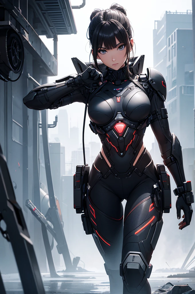 ultra-high resolution, best qualityer, photoshot, 8k, realisitic, UTOPIC TECHNOLOGICAL LANDSCAPE, WITH BIONIC MERCENARIES