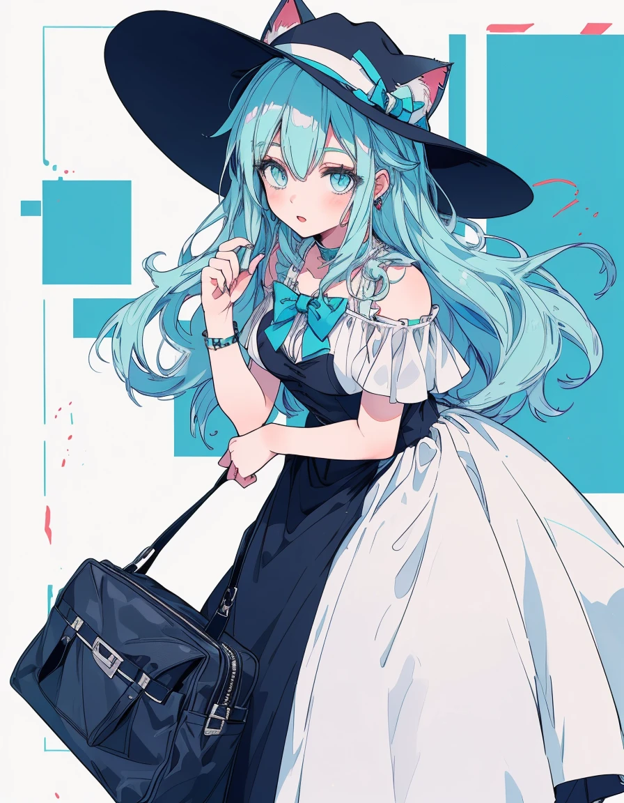 cowboy hat, full body, ((masterpiece, best quality:1.5)), ((Beautiful detailed cat aqua eyes:1.2)), cat ears, pale skin, medium breasts, beautiful hands, beautiful fingers, EasyNegative