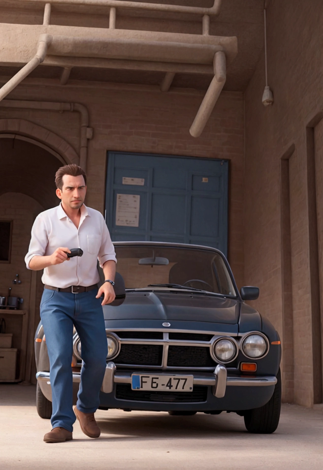 man starting his car