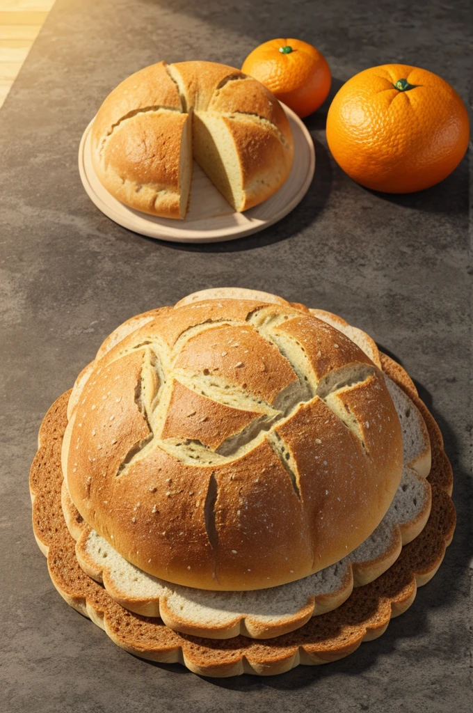 3D round bread, Orange, with limbs. White hands and black shoes