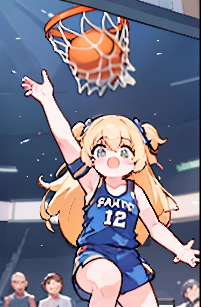 dunk shoot, Game-Winning Dunk, powerful basketball Dunk,1girl, cute face,