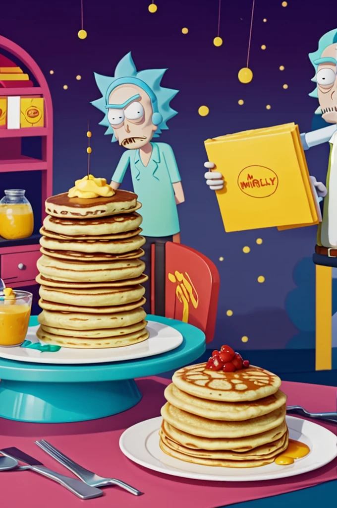 Ricby de (un show más ) y Rick de (Rick y Morty ) haciendo hotcakes