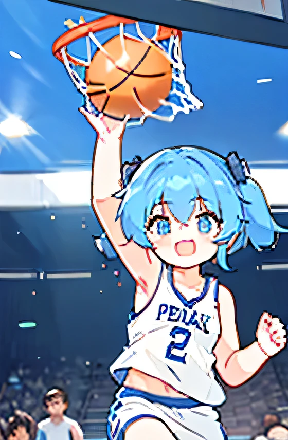 dunk shoot, Game-Winning Dunk, powerful basketball Dunk,1girl, cute face,