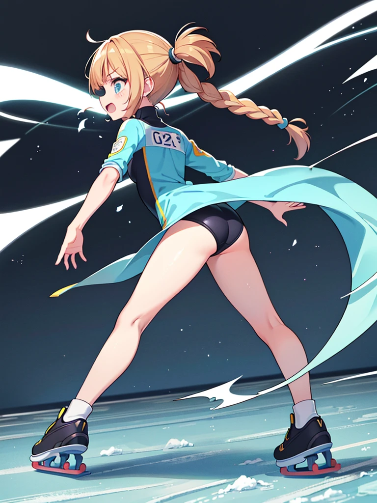 Highest quality、High resolution、Detailed Background、Beautiful face in every detail:1.2、Anatomically correct、Detailed facial expressions、fine grain:1.2, (shoot from behind:1.2, looking away:1.2), Teenage Beauty、Cute hair color、Braided Ponytail、Braided bob cut、Braided twin tails、, Speed skater, Beautiful forward leaning form, (one piece、turtleneck、No sleeve:1.2、Bright fluorescent racing suits)、(Old design skates、Skates with thin blades)、Perfect body line、(Desperately slipping away on the ice:1.2、Skating at full speed:1.2)、(I have tears in my eyes:1.2、Screaming and looking like she's about to cry)、Extreme Speed、Sliding through the wind、Lake in the forest、