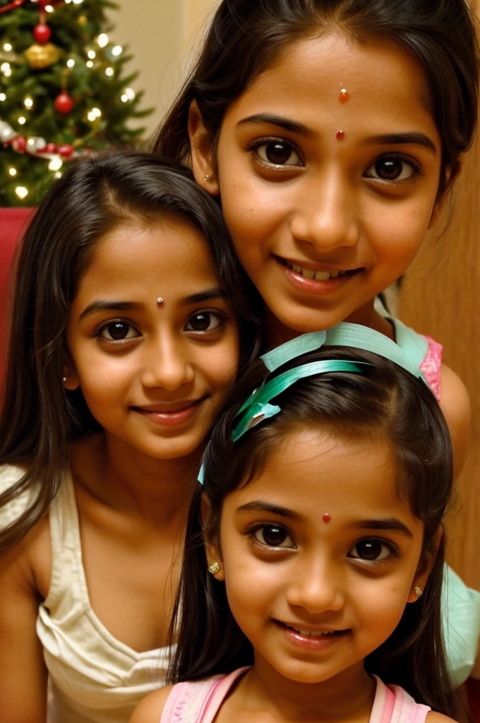 Depict the arrival of a beautiful young woman who begins playing with the girl. The woman is stunningly beautiful, with an innocent charm and a radiant smile. Aniruddha’s face shows admiration and fascination as he observes her interacting with the . The background should continue to show the festive environment.