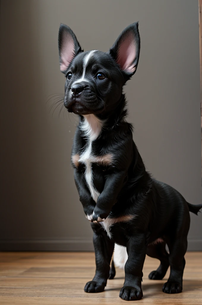 French bulldhog puppy black gray dwarf standing ears