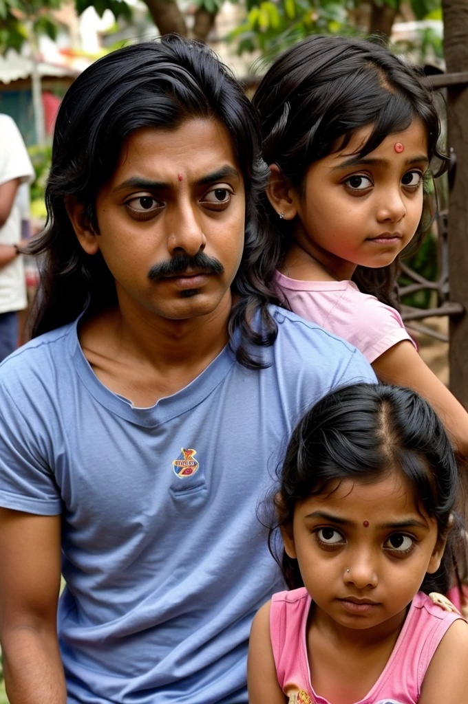 Illustrate a moment where Aniruddha notices a small girl playing nearby. His expression changes from boredom to curiosity and interest as he watches the girl play. The scene should still reflect the vibrant atmosphere of the family function in the background.