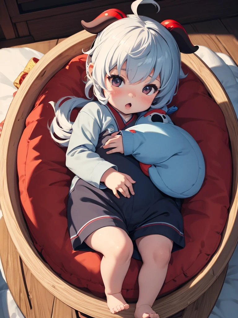 Ganyu, 1baby, As a baby on a baby bed, 8k, high detailed, high quality