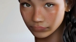 Maya is 18 year old indian girl. Maya stands tall at 70 inches (178 cm) and weighs 180 pounds (82 kg). Her chest measures 44 inches (112 cm), waist 38 inches (97 cm), and hips 46 inches (117 cm). She has intense hazel eyes that reflect her strong spirit, framed by thick, naturally arched eyebrows. Her broad and prominent nose adds to her distinctive look. Maya's full, expressive lips often wear a confident smile. Her medium-sized ears are adorned with simple earrings. Her thick, wavy, dark brown hair is often styled in a loose bun. Her deep tan skin tone gives her a powerful presence. Maya's tall and robust build commands attention, and her warm smile makes her approachable and friendly
