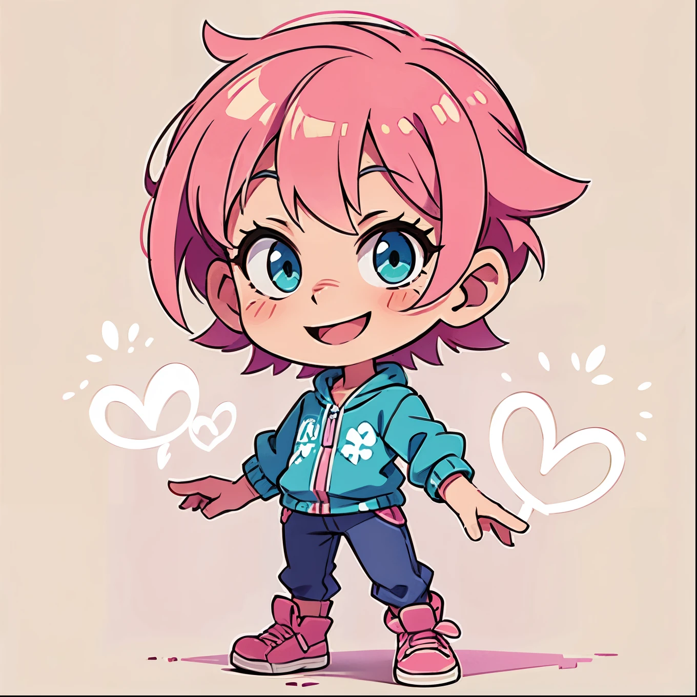 smile、Pink hair、Blue-green eyes