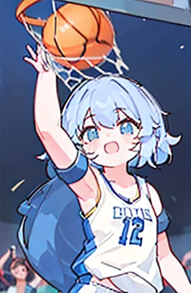 (Highest quality, 8k, 32k, Perfect body, Ultra detailed face, , Detailed eyes),dunk shoot, Game-Winning Dunk, powerful basketball Dunk,1girl, cute face, jumping,