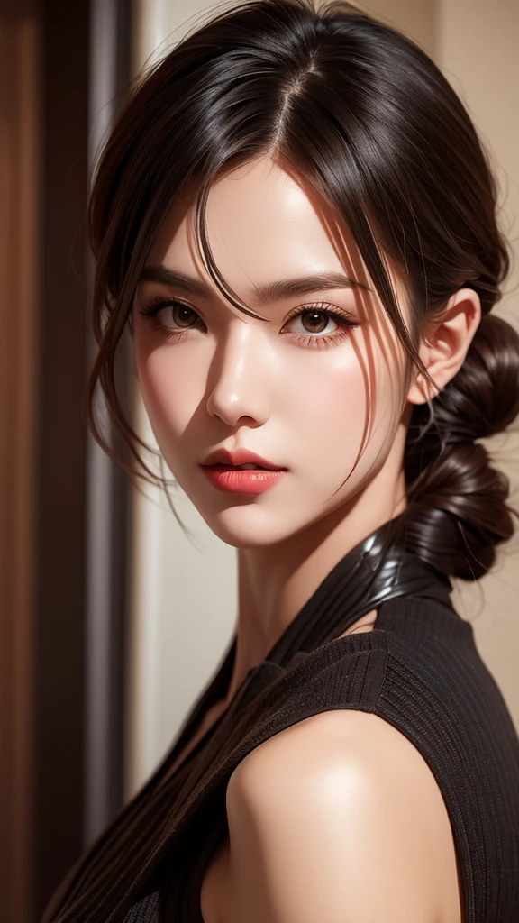 Immerse yourself in the highest quality render, with visually descriptive and detailed elements, capturing the beauty of a mature woman with long black hair in a variety of stylistic renderings.