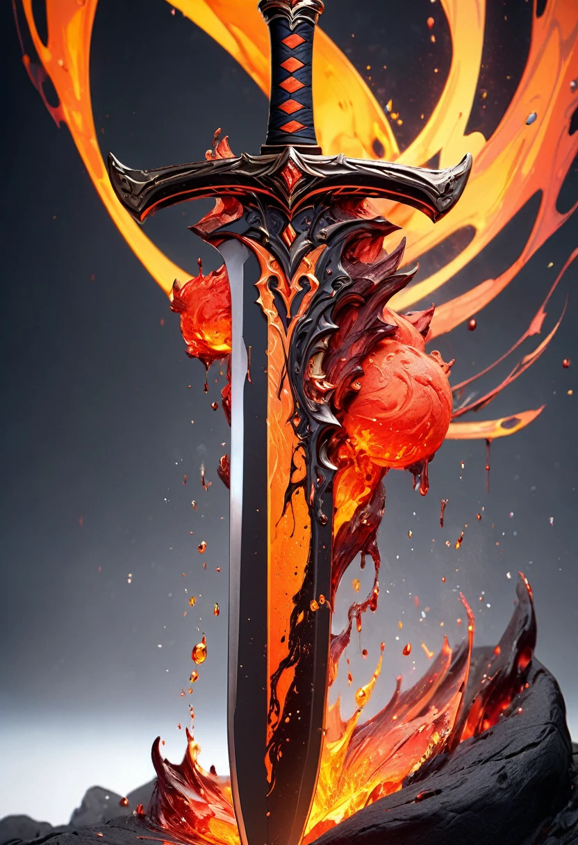 masterpiece, 8k, best quality, highly detailed, a curved sword made of magma & dripping lava