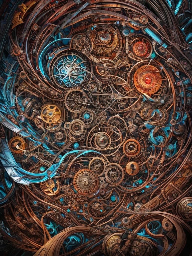 Place of Horror in the Quantum Realm. Mechanical biomorphism, horror art. Intricate detail, maximalist perfect illustration, digital painting art